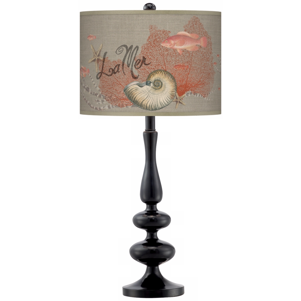 La Mer Seafan Giclee Paley Black Table Lamp   #N5714 T9357