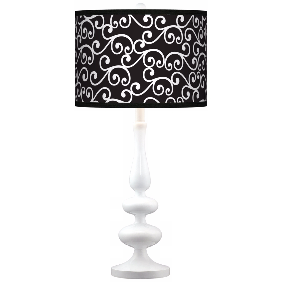 Curlicue Black Giclee Paley White Table Lamp   #N5729 P9030
