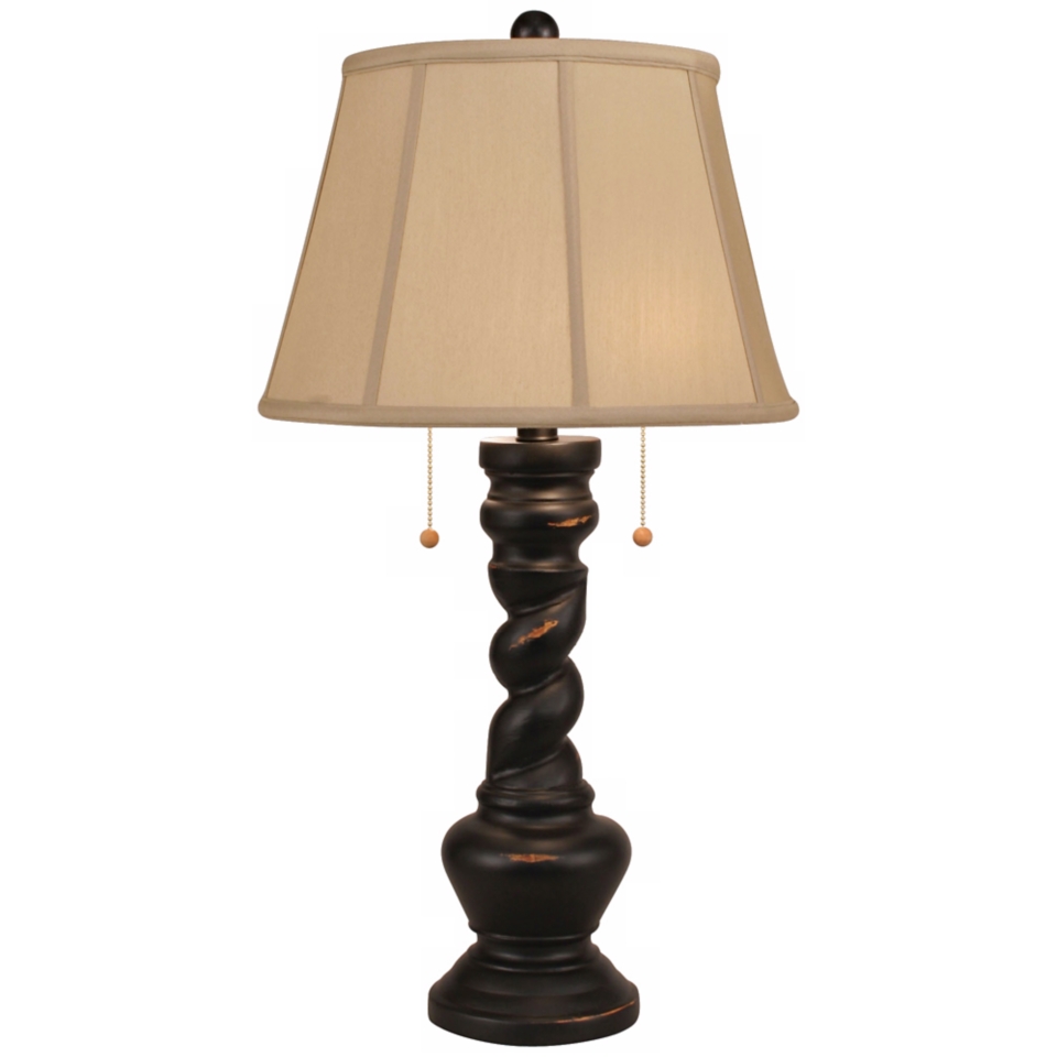Distressed Black Two Light Twisted Base Table Lamp   #P3988