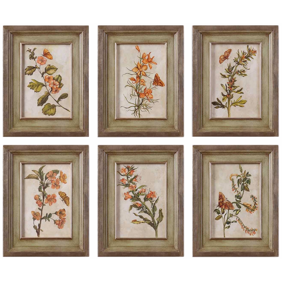 Uttermost Set of 6 Orange Florals 17 3/4 Wide Wall Art