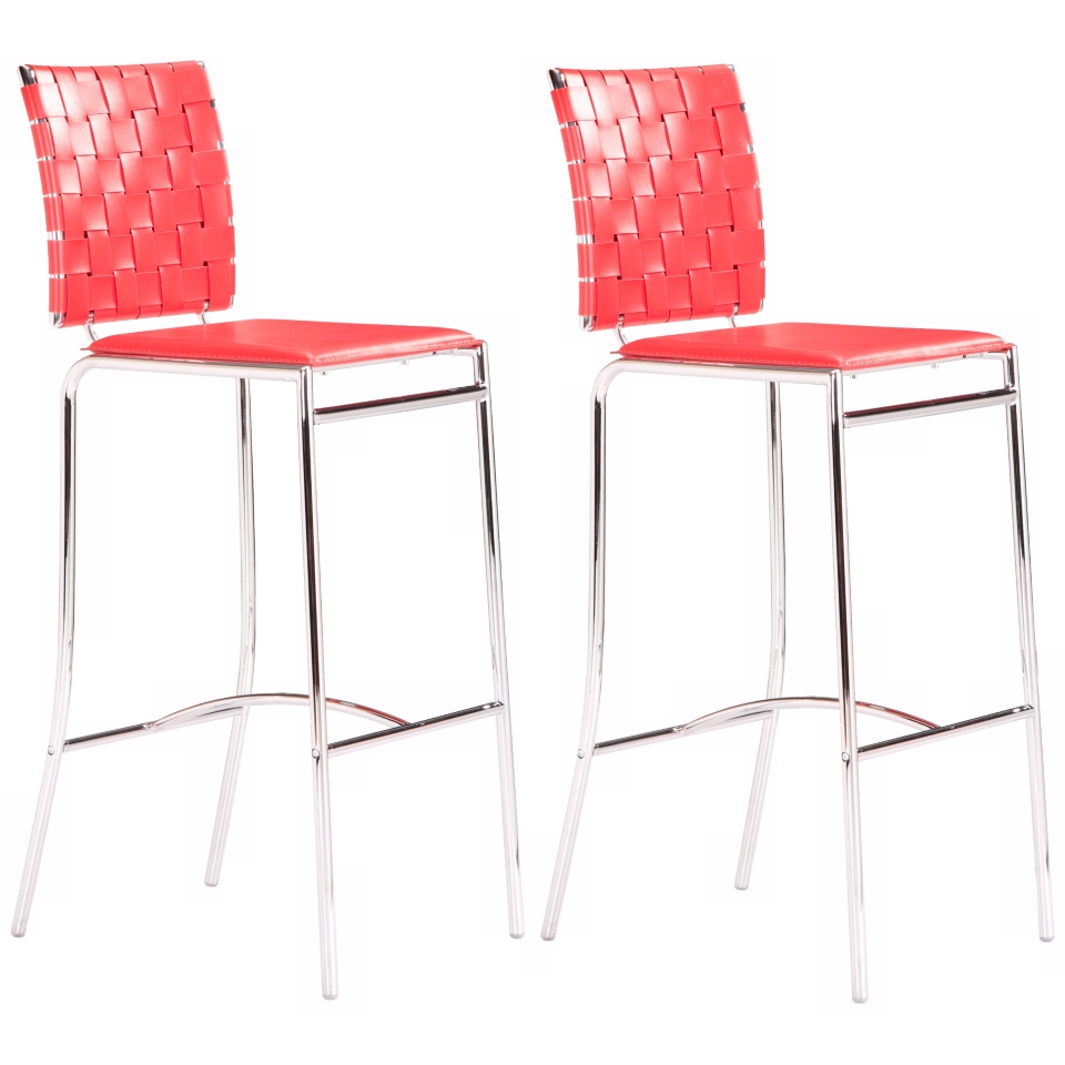 Set of 2 Criss Cross Counter Stool Red   #T2558