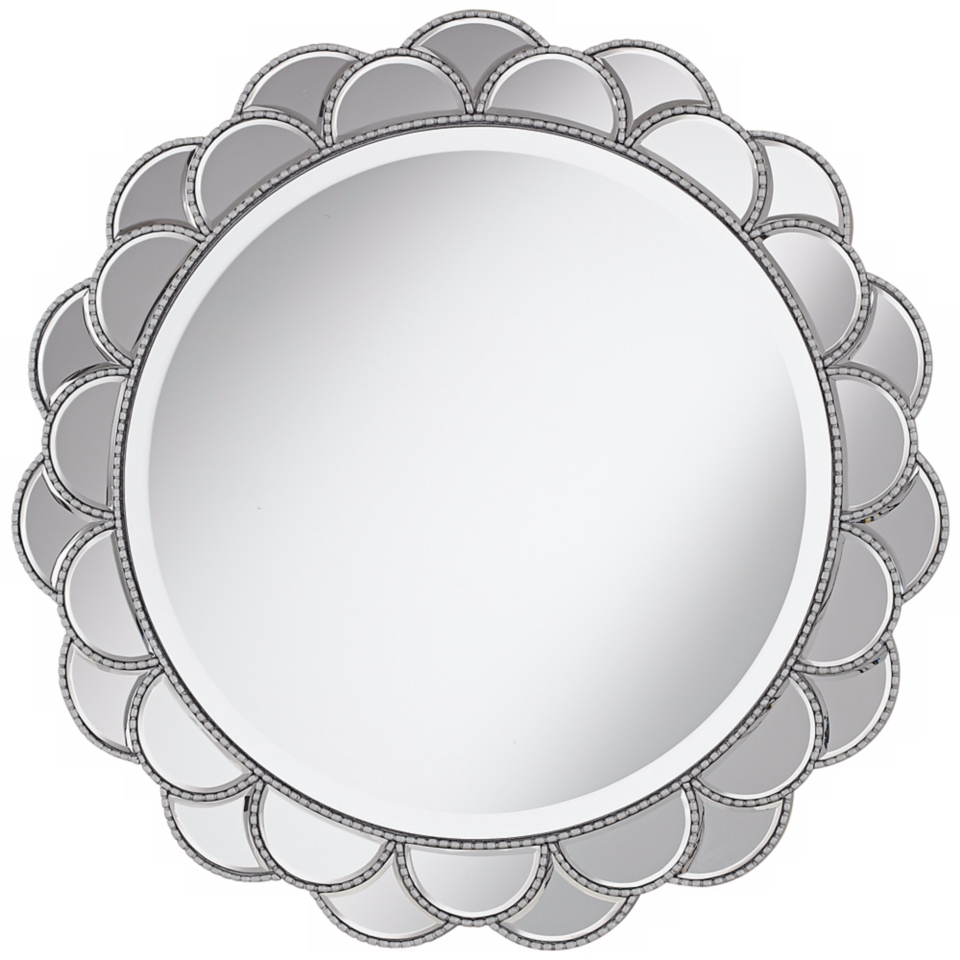 Silver Petal Round 28" Wide Sunburst Wall Mirror   #T4580