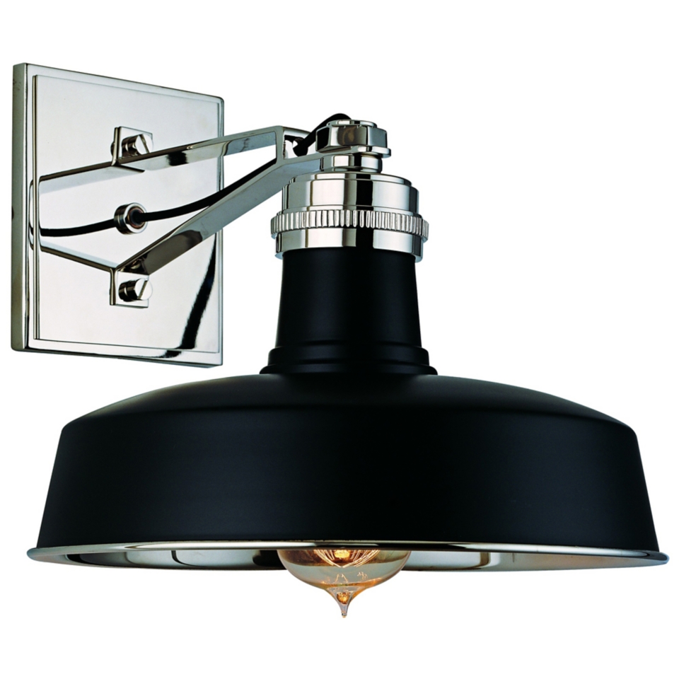 Hudson Falls Polished Nickel and Black Wall Sconce   #T6527