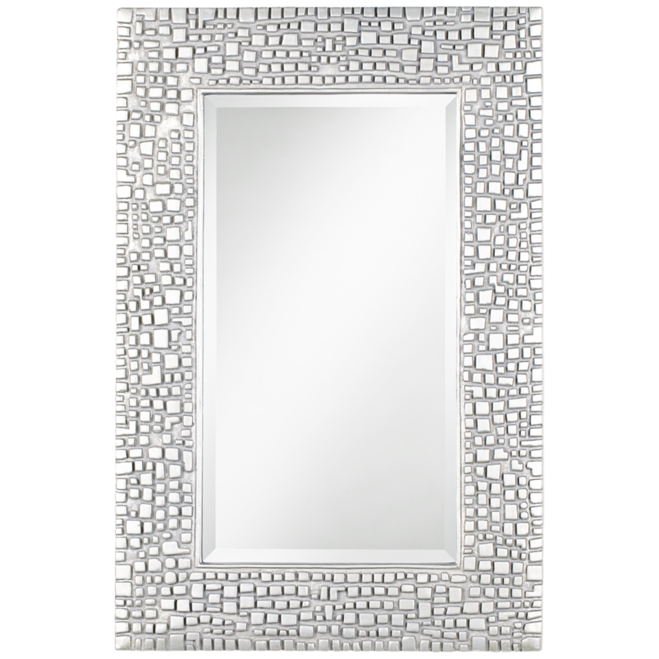 Textured Relief 36" High Silver Wall Mirror   #T9616