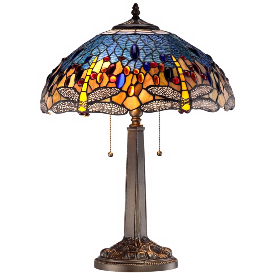 Tiffany Style Blue Green Dragonfly Bronze Table Lamp   #U0148