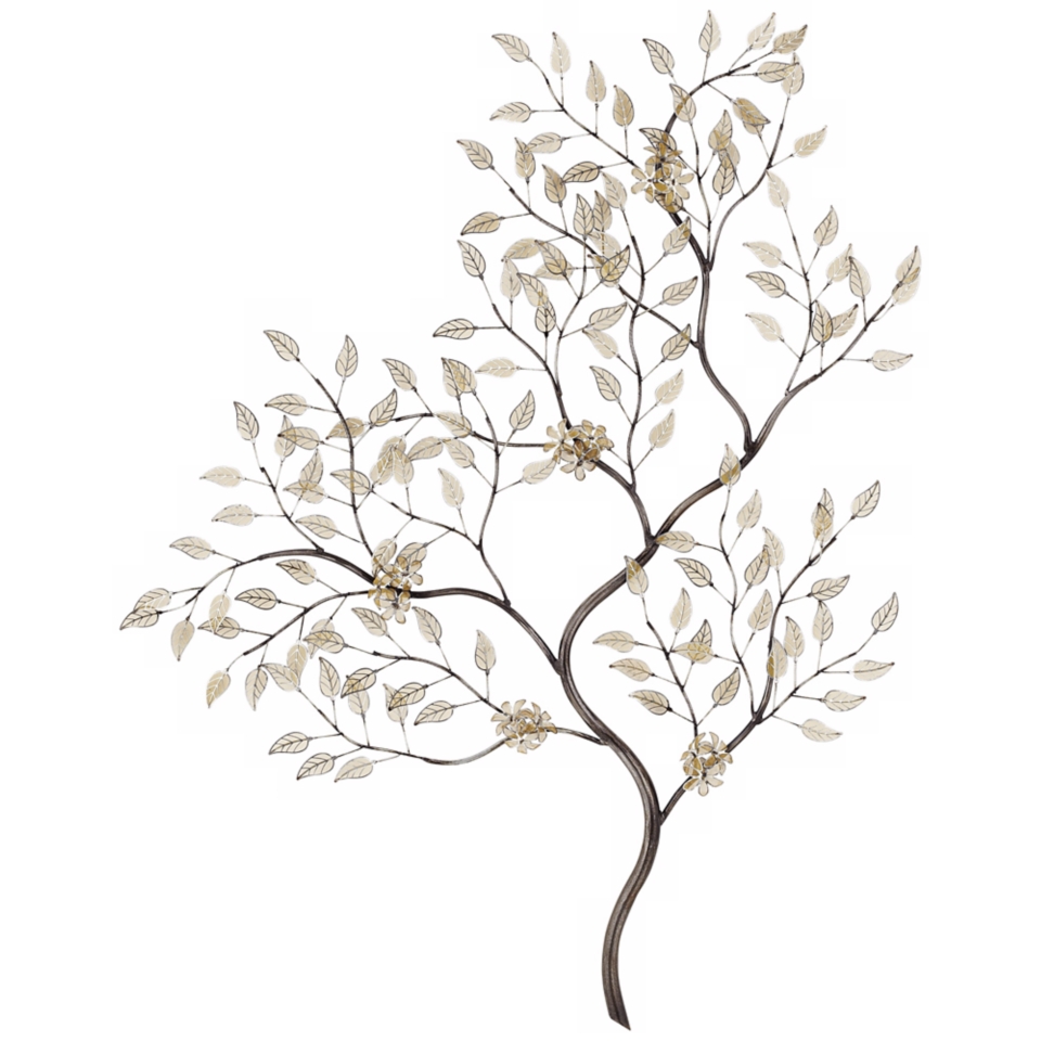 Silver and Gold Leaves Branch 34" High Wall Art   #U2164