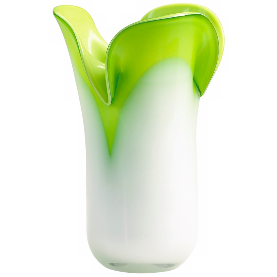 Andre Large Hot Green and Icy White Glass Vase   #V1369