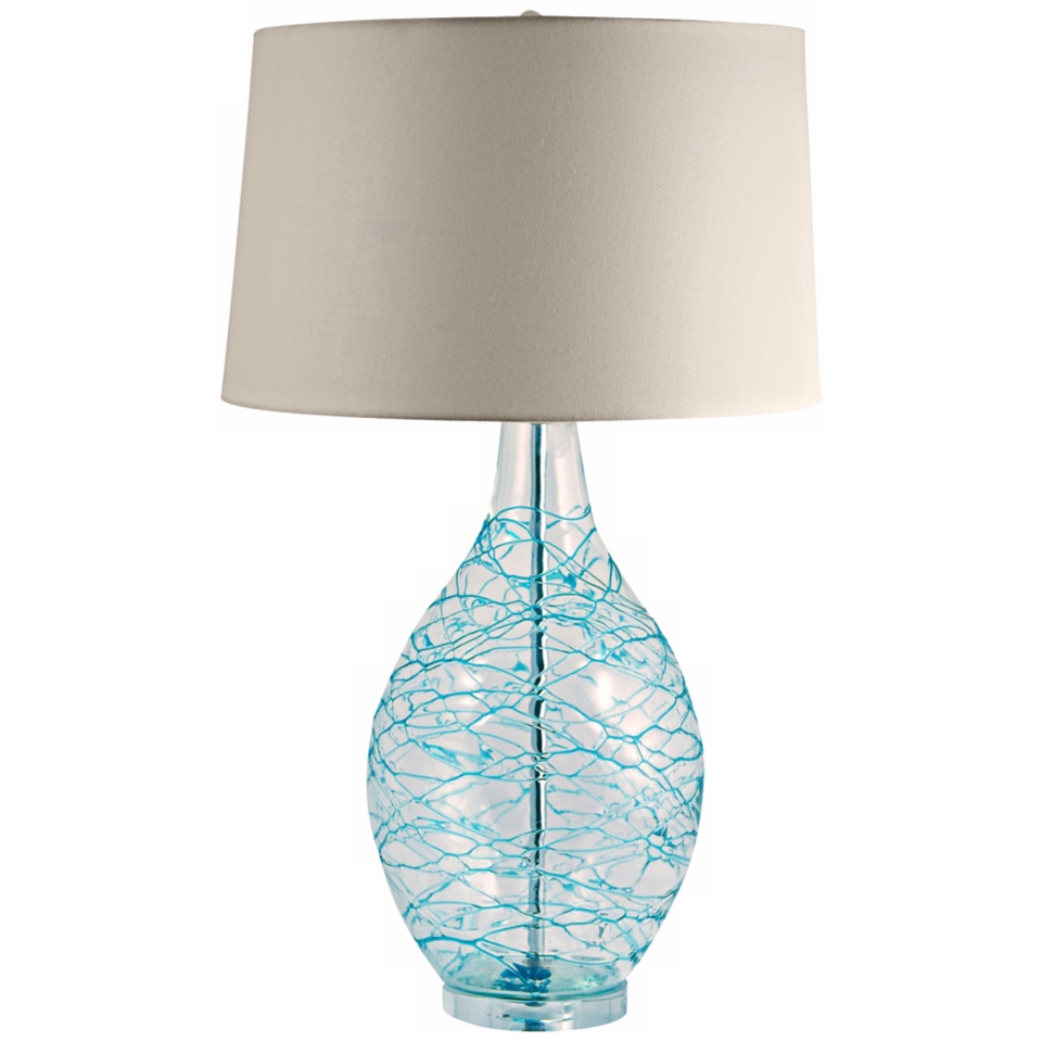 Blue Glass Swirl Over Clear Glass Table Lamp   #V1795
