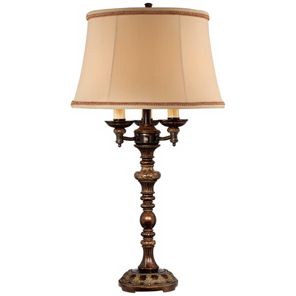 Italian Bronze with Faux Marble Accents 4 Light Table Lamp   #V1829