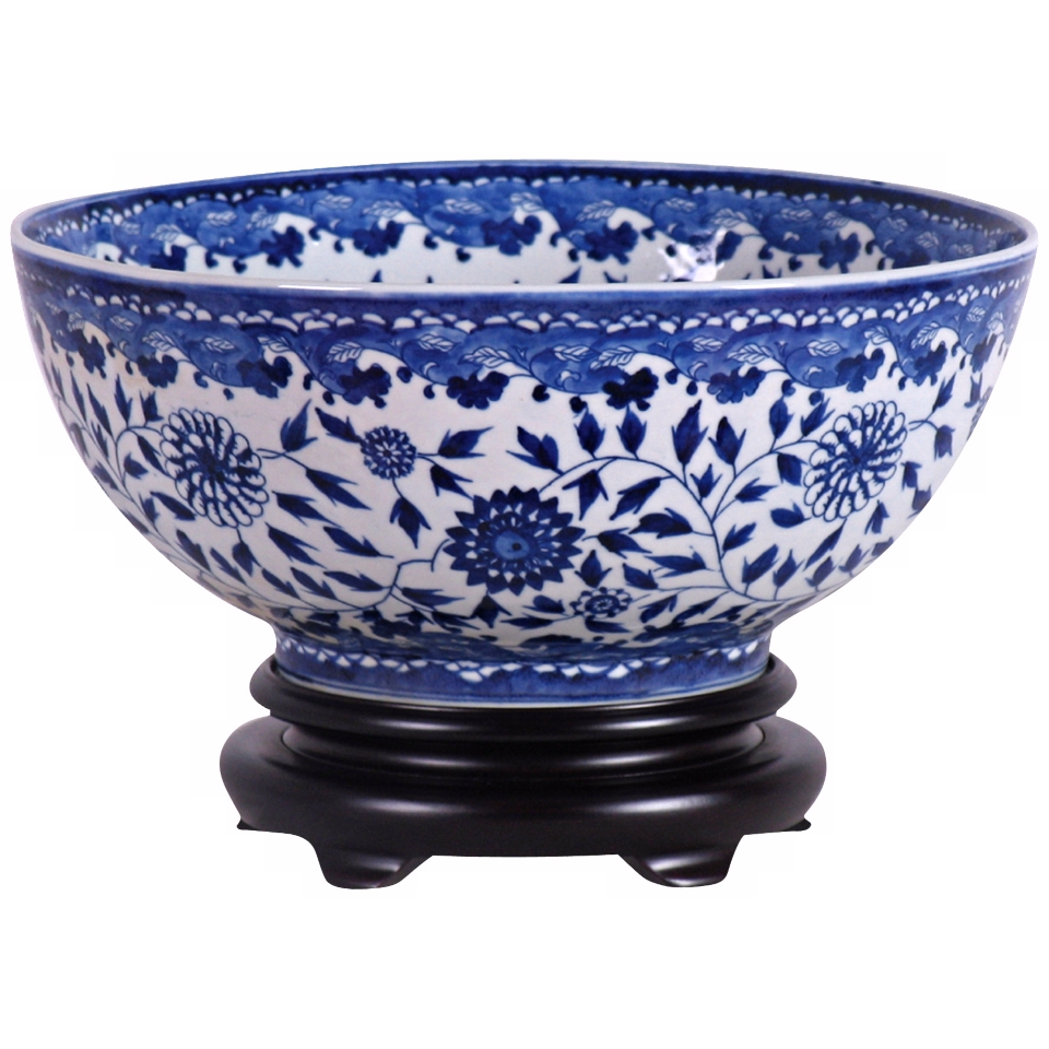 Blue and White Asian Style Porcelain Bowl with Base   #V2639
