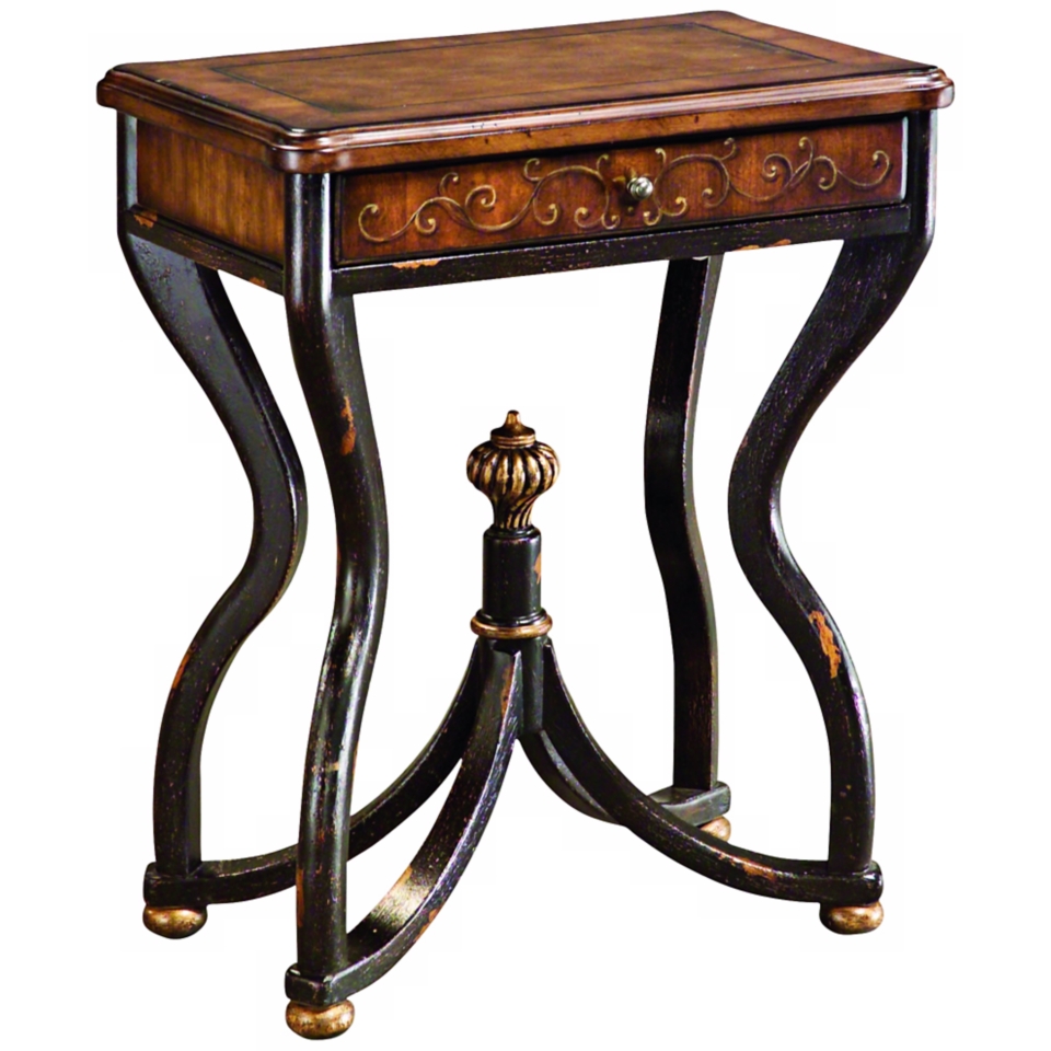 Stratford Leather Inset Hand Painted Accent Table   #W2649