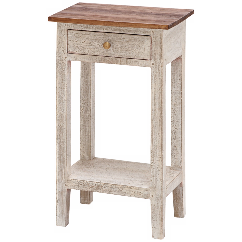 Single Drawer Antique White Solid Wood Table   #W8460