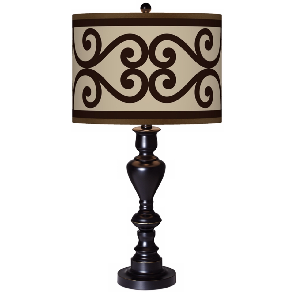 Cambria Scroll Giclee Glow Black Bronze Table Lamp   #X0022 X2946