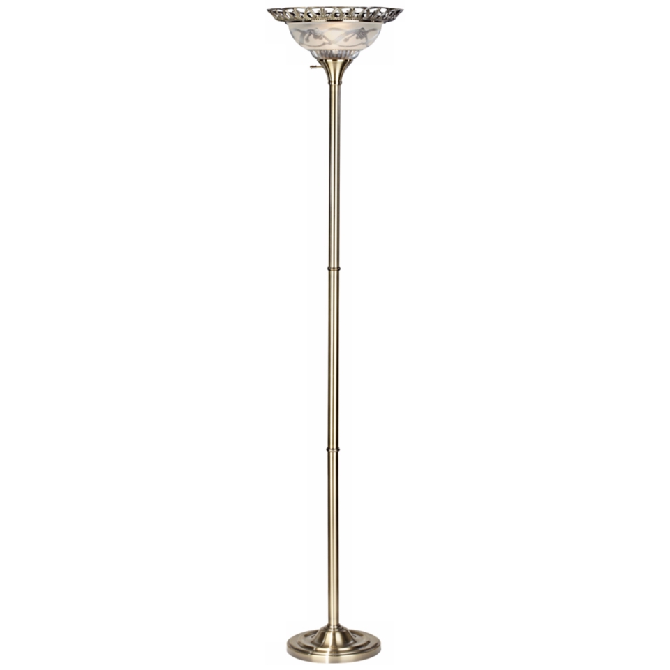 Weston Antique Brass Finish Torchiere Floor Lamp   #X0633