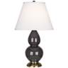 Robert Abbey Ash and Brass Double Gourd Ceramic Table Lamp