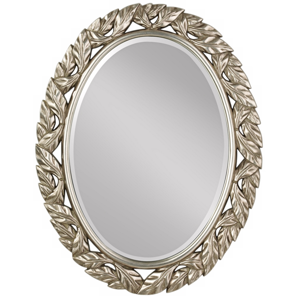 Murray Feiss Leaves Oval 36 1/4" High Silver Wall Mirror   #X5731