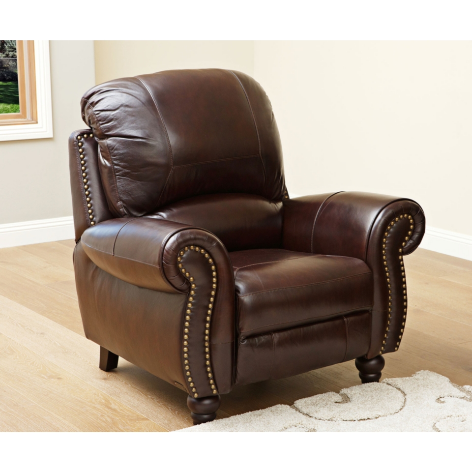 Austin Leather Pushback Reclining Burgundy Arm Chair   #X9586