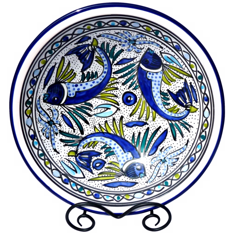 Le Souk Ceramique Aqua Fish Design Medium Serving Bowl   #X9892