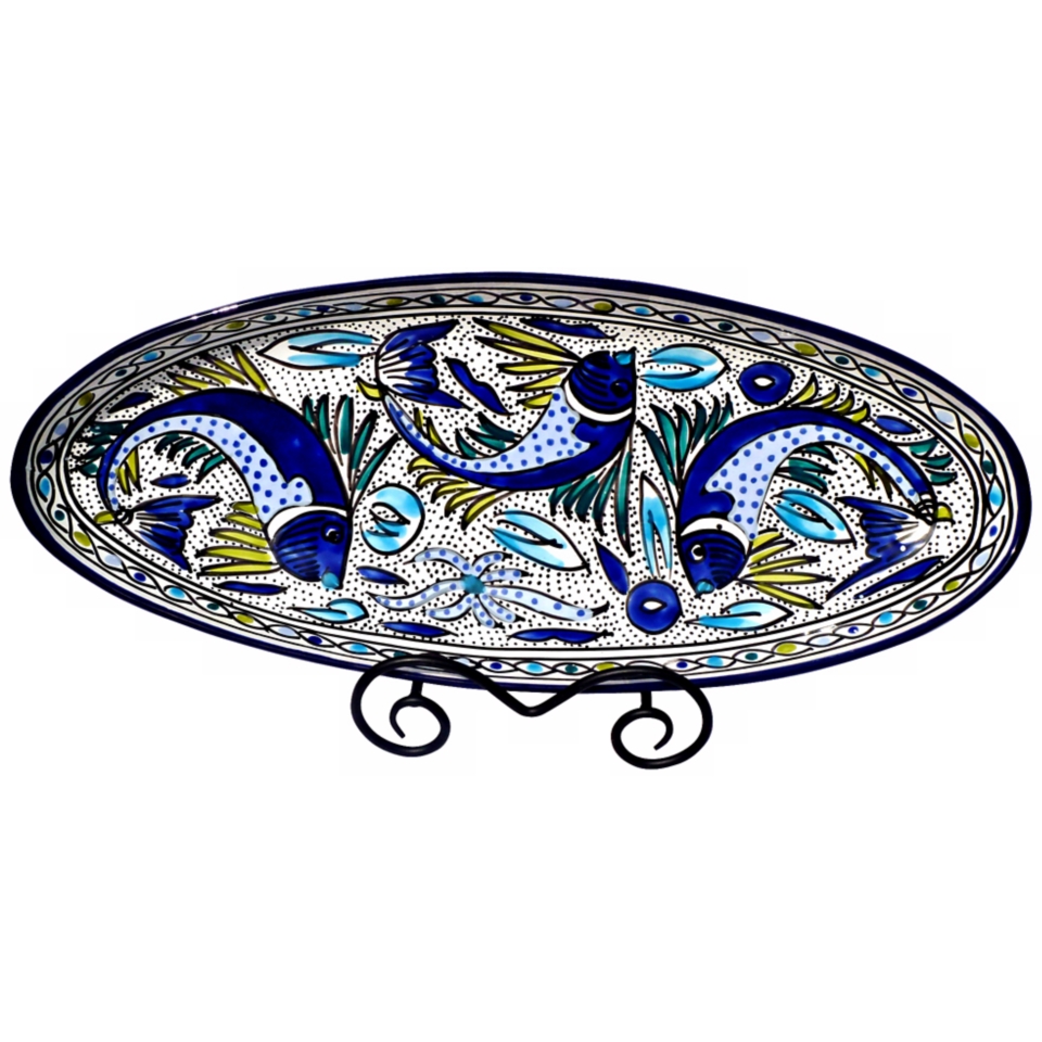 Le Souk Ceramique Aqua Fish Extra Large Oval Platter   #X9901