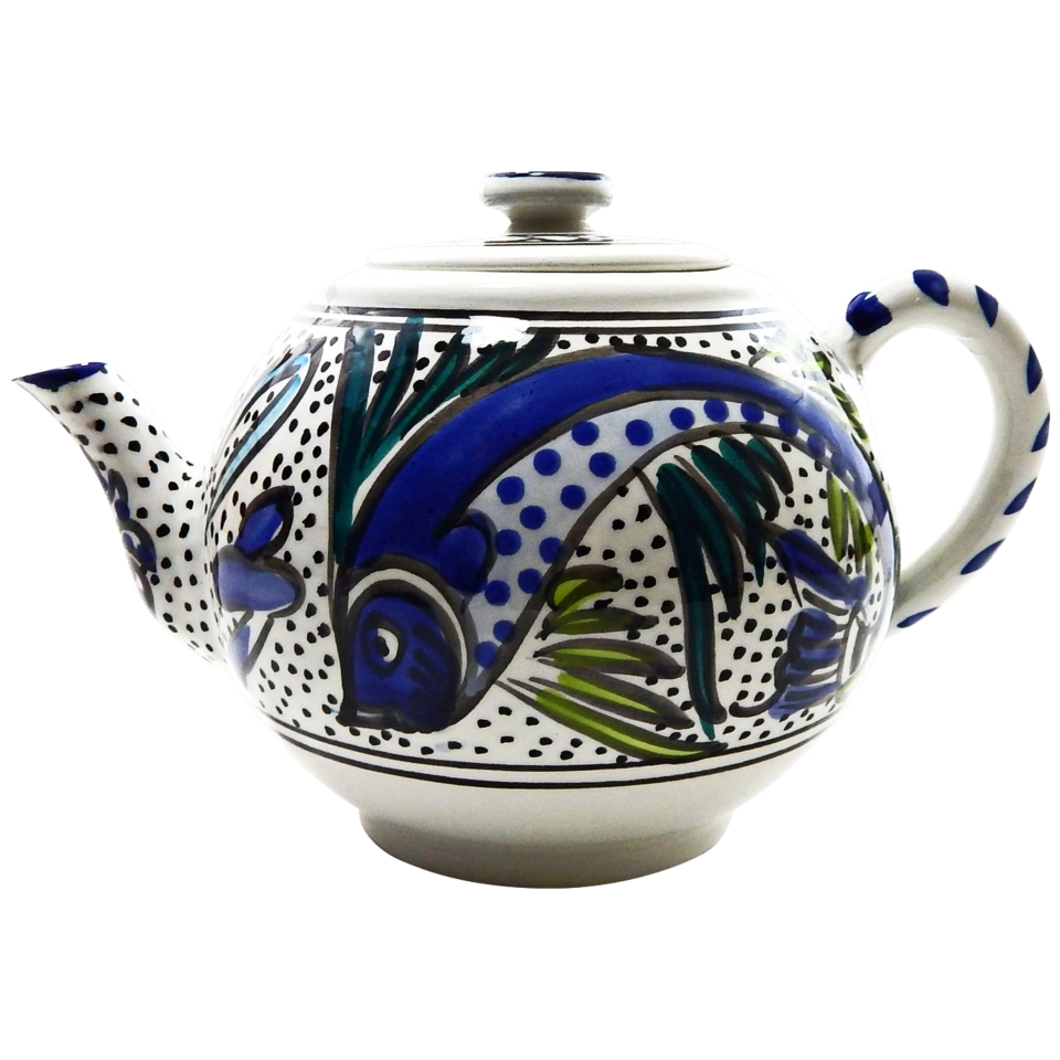Le Souk Ceramique Aqua Fish Design Teapot   #X9952