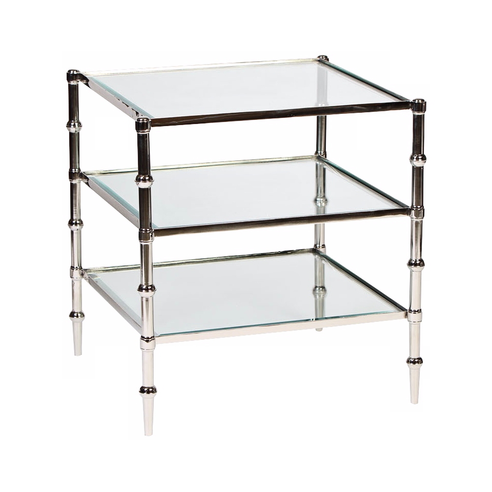 Caper Tiered Square Glass Polished Nickel Side Table   #Y3410