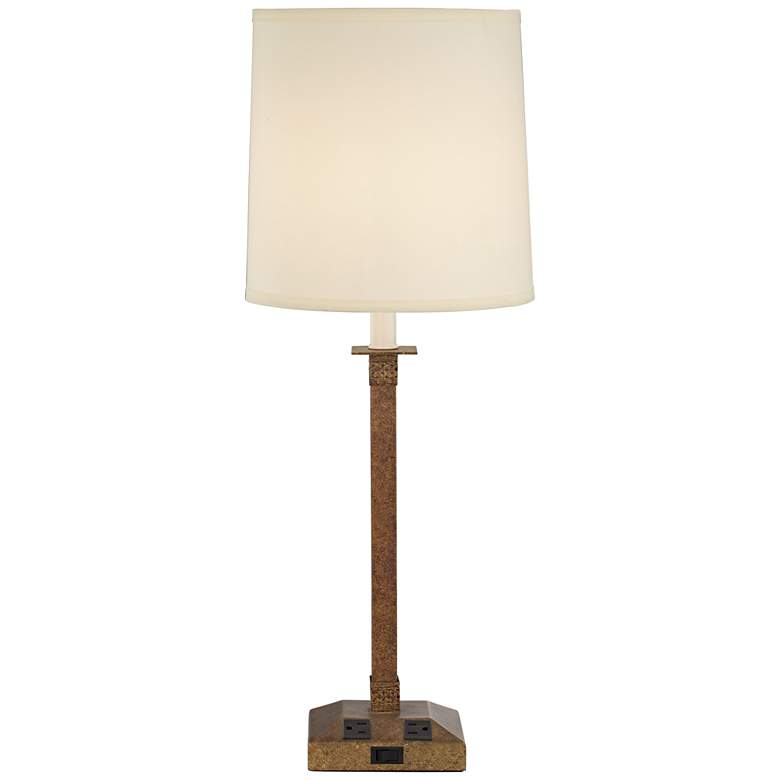 Image 1 00176 - Gold Luster Metal Table Lamp with Outlets