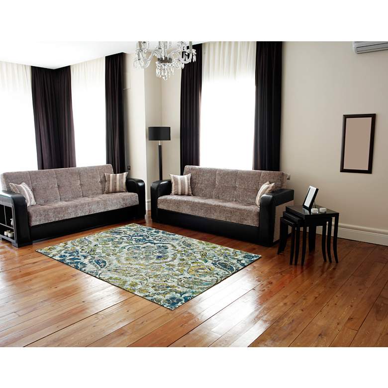 Image 1 Brixton 6163607 5&#39;x8&#39; Teal Blue and Gold Medallion Area Rug in scene