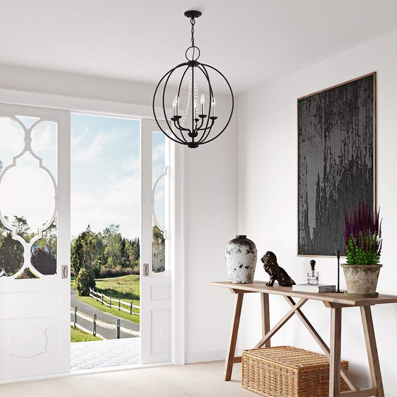 Image 1 Arabella 22" Wide Black 5-Light Globe Chandelier in scene