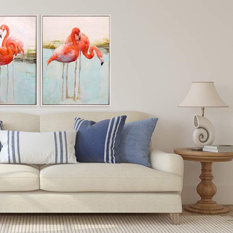 Image 1 Wading Flamingo II 42 inch High Giclee Framed Canvas Wall Art in scene