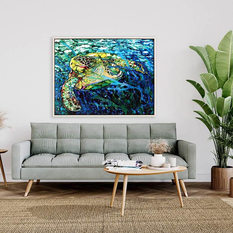 Image 1 Colorful Turtle 51 inch Wide Giclee Canvas Framed Wall Art in scene