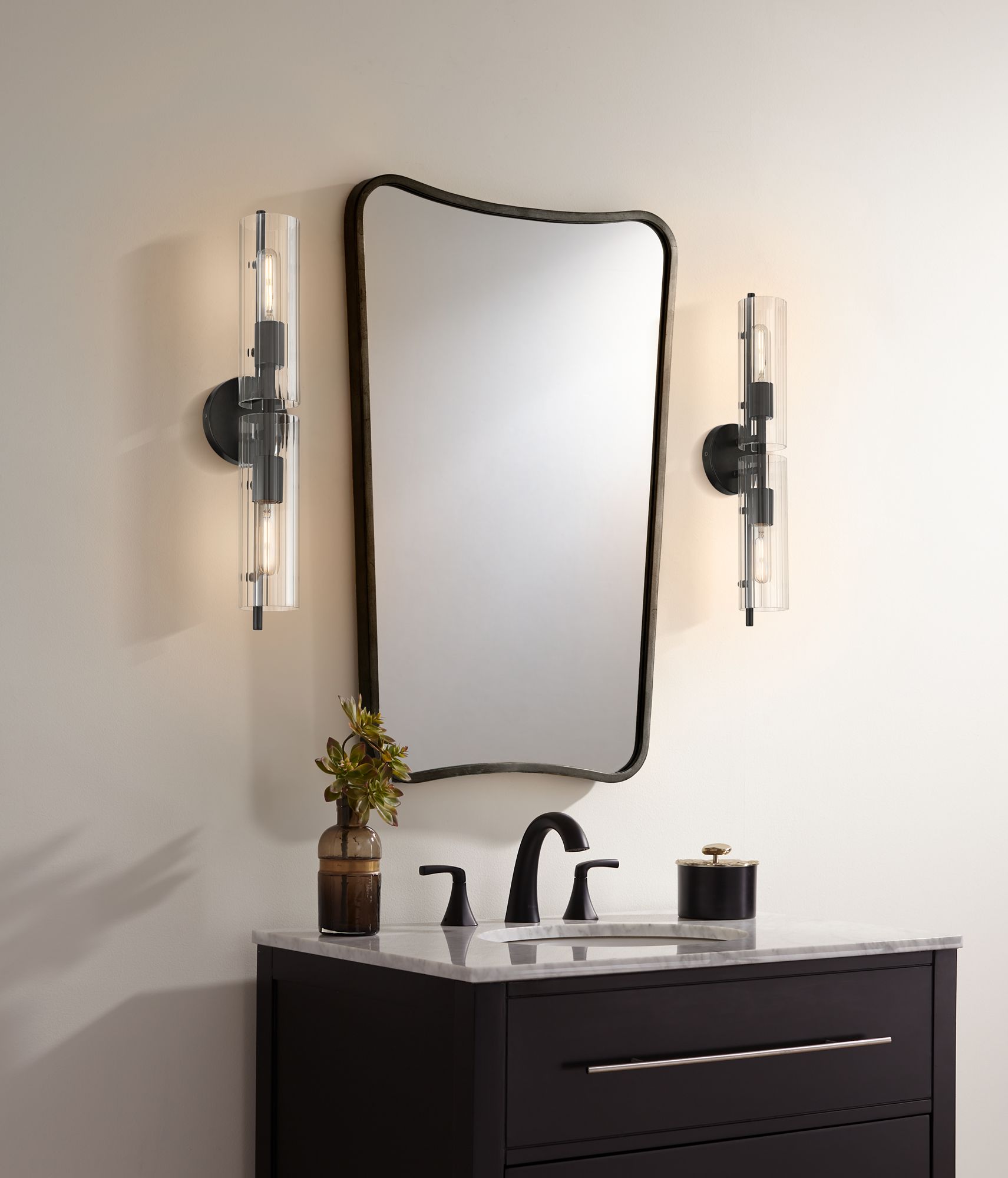 Image 1 Possini Euro Taurus 22" Wide Matte Black 2-Light Bath Light Set of 2 in scene