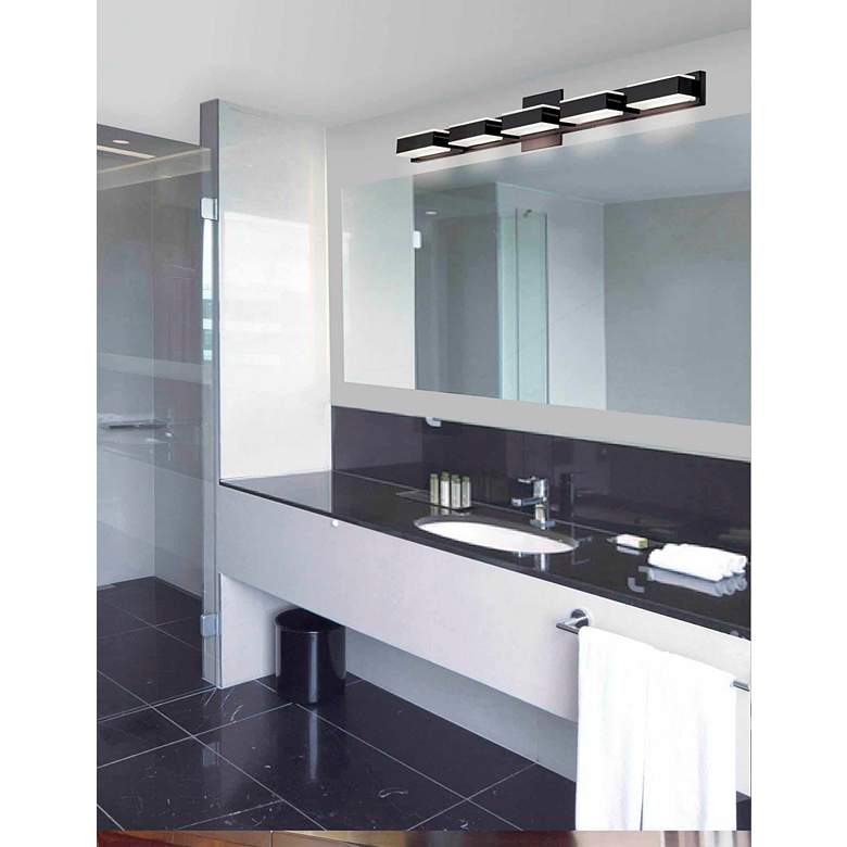 Image 1 Viola 34" Wide Black Finish 5-Light LED Vanity Bath Light in scene