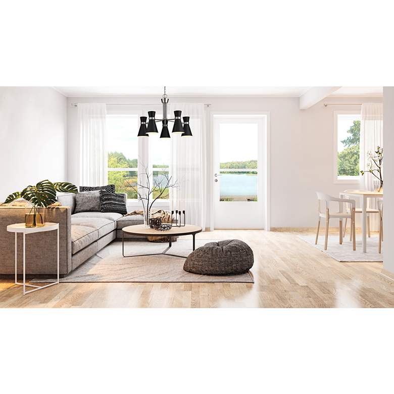 Image 1 Soriano 27" Wide Brushed Nickel 5-Light Chandelier in scene