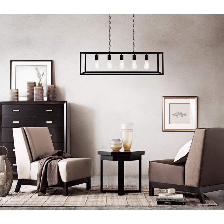 Image 1 Resolute 38 1/4" Wide Black 5-Light Rectangular Pendant in scene