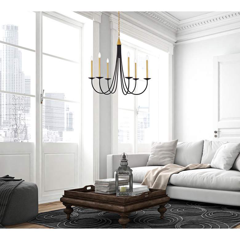 Image 1 Elegant Lighting Cohen 36" Black and Brass Candelabra Chandelier in scene