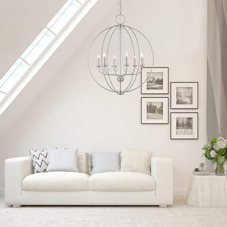 Image 1 Arabella 28" Wide Brushed Nickel 6-Light Globe Chandelier in scene