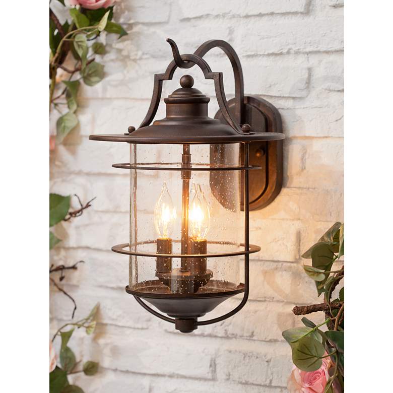 Image 1 Franklin Iron Casa Mirada 16 1/4 inch Bronze 3-Light Outdoor Wall Light in scene