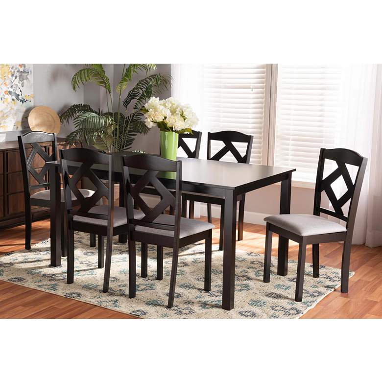 Image 1 Baxton Studio Ruth Gray Fabric Dark Brown 7-Piece Dining Set in scene