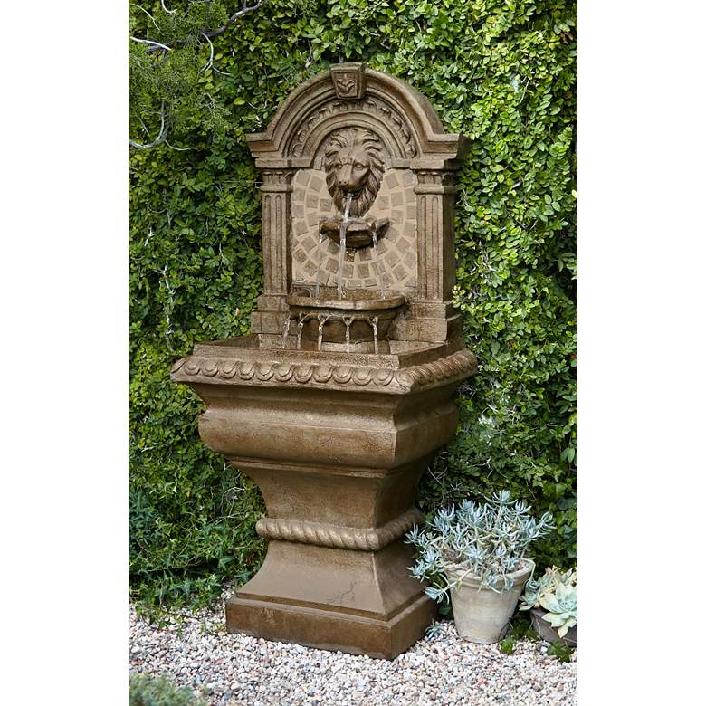 Royal Lions-Head 51&quot; High Patio Garden Fountain with Light in scene