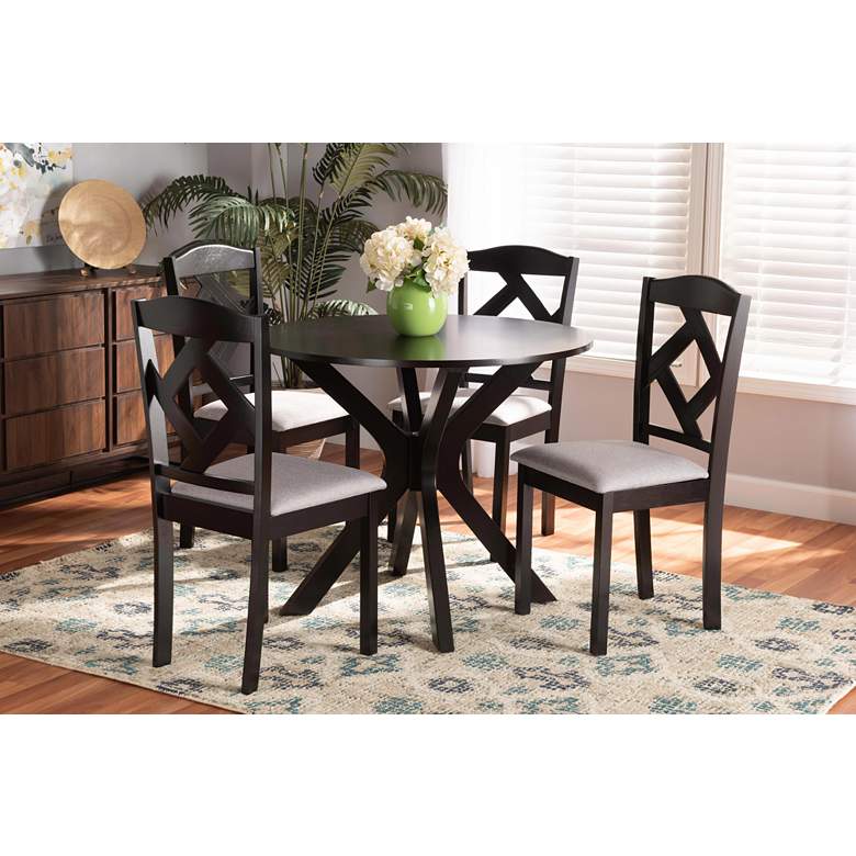 Image 1 Carlin Gray Fabric Dark Brown Wood 5-Piece Dining Set in scene