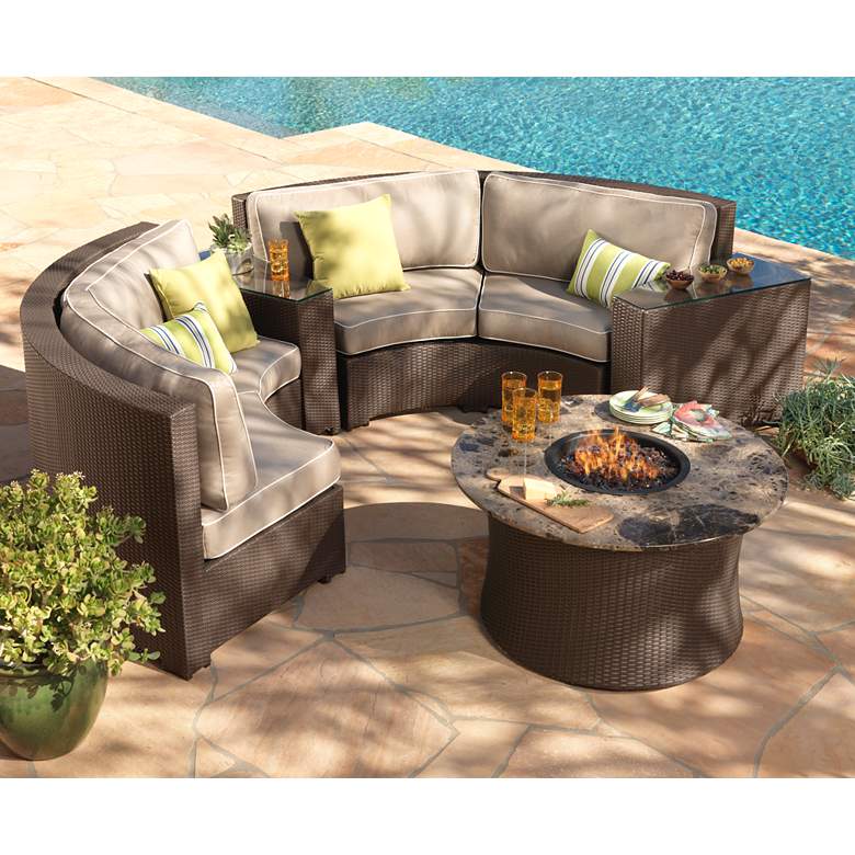 Image 1 42 inch Round Outdoor Weave Top Fire Table in scene