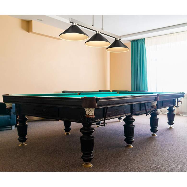 Image 1 Cobalt 46"W Brushed Nickel Black 3-Light Billiard Pendant in scene