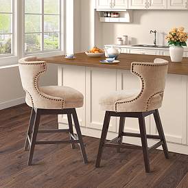 Image1 of Madison Park Janet 25 3/4" High Beige Fabric Swivel Counter Stool in scene