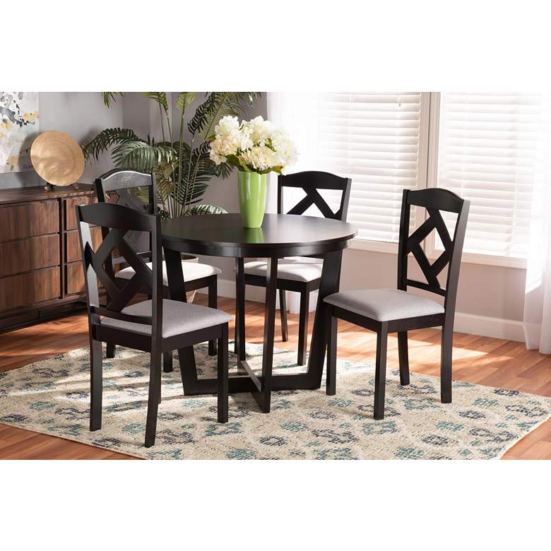 Image 1 Morigan Gray Fabric Dark Brown 5-Piece Dining Set in scene