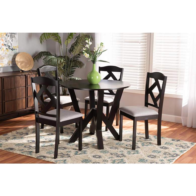 Image 1 Riona Gray Fabric and Dark Brown Wood 5-Piece Dining Set in scene