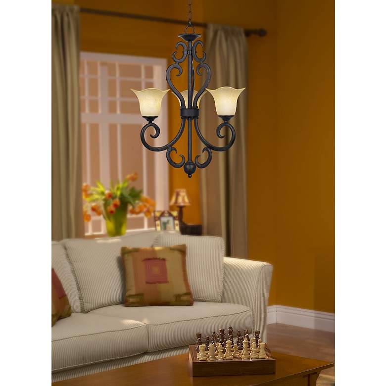 Image 4 Franklin Iron Works 23" Wide Santa Ines Three Light Scroll Chandelier in scene