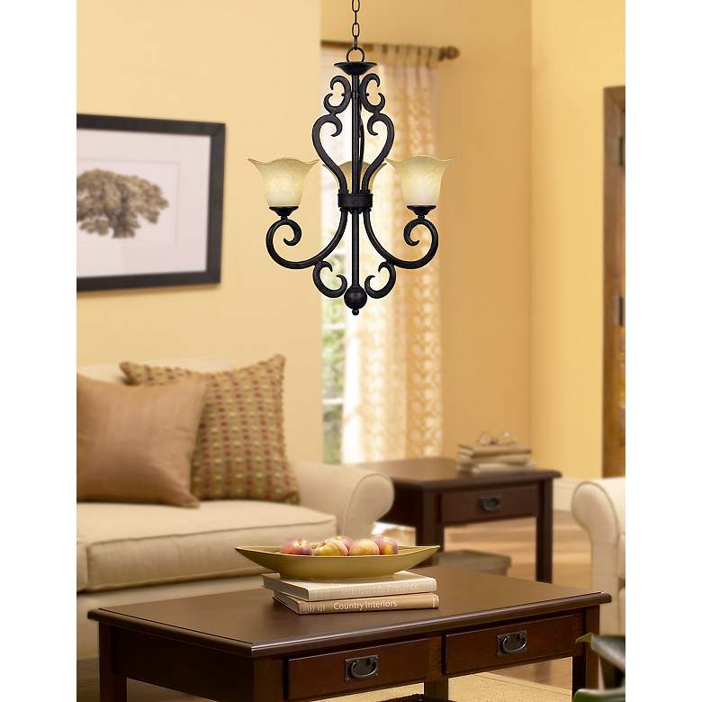Image 5 Franklin Iron Works 23" Wide Santa Ines Three Light Scroll Chandelier in scene