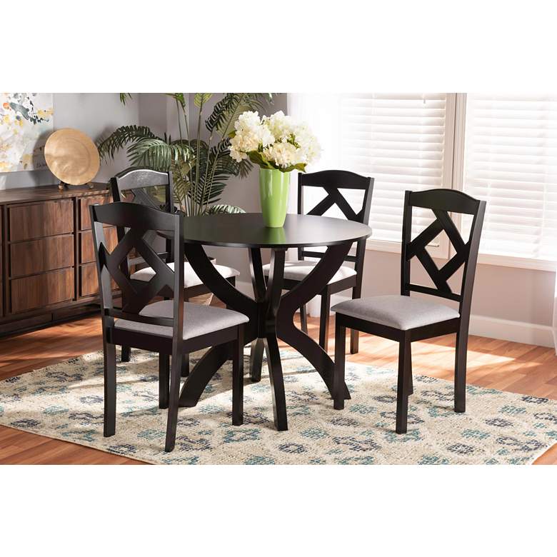 Image 1 Baxton Studio Nesa Gray Fabric Dark Brown 5-Piece Dining Set in scene