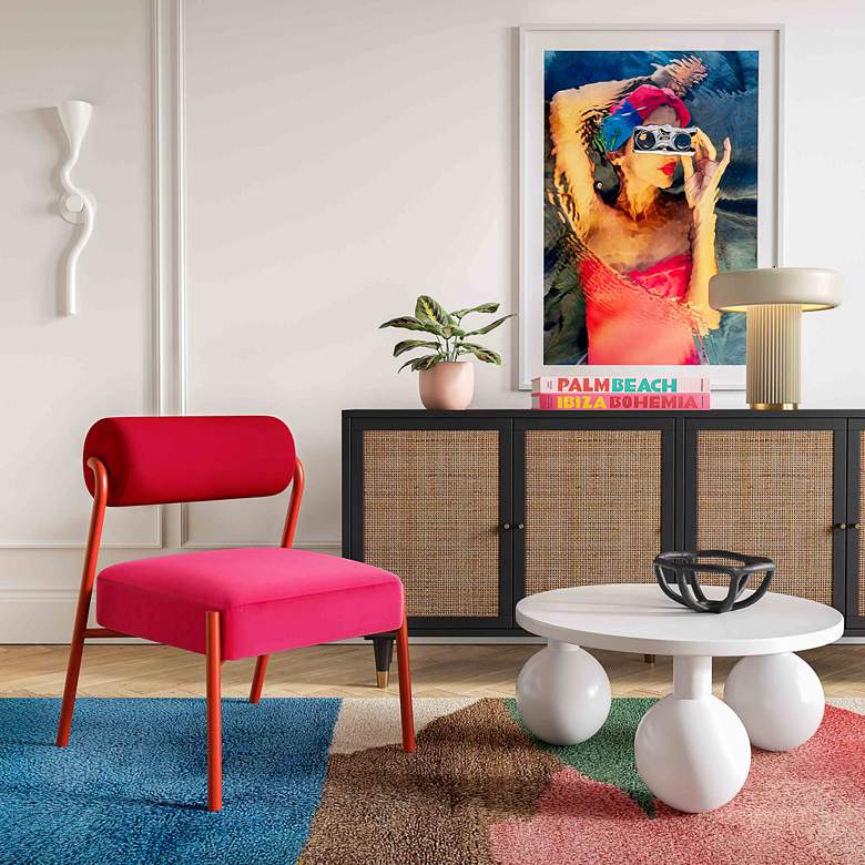 Image 1 TOV Jolene 20 3/4" Wide Hot Pink Velvet Fabric Modern Accent Chair in scene