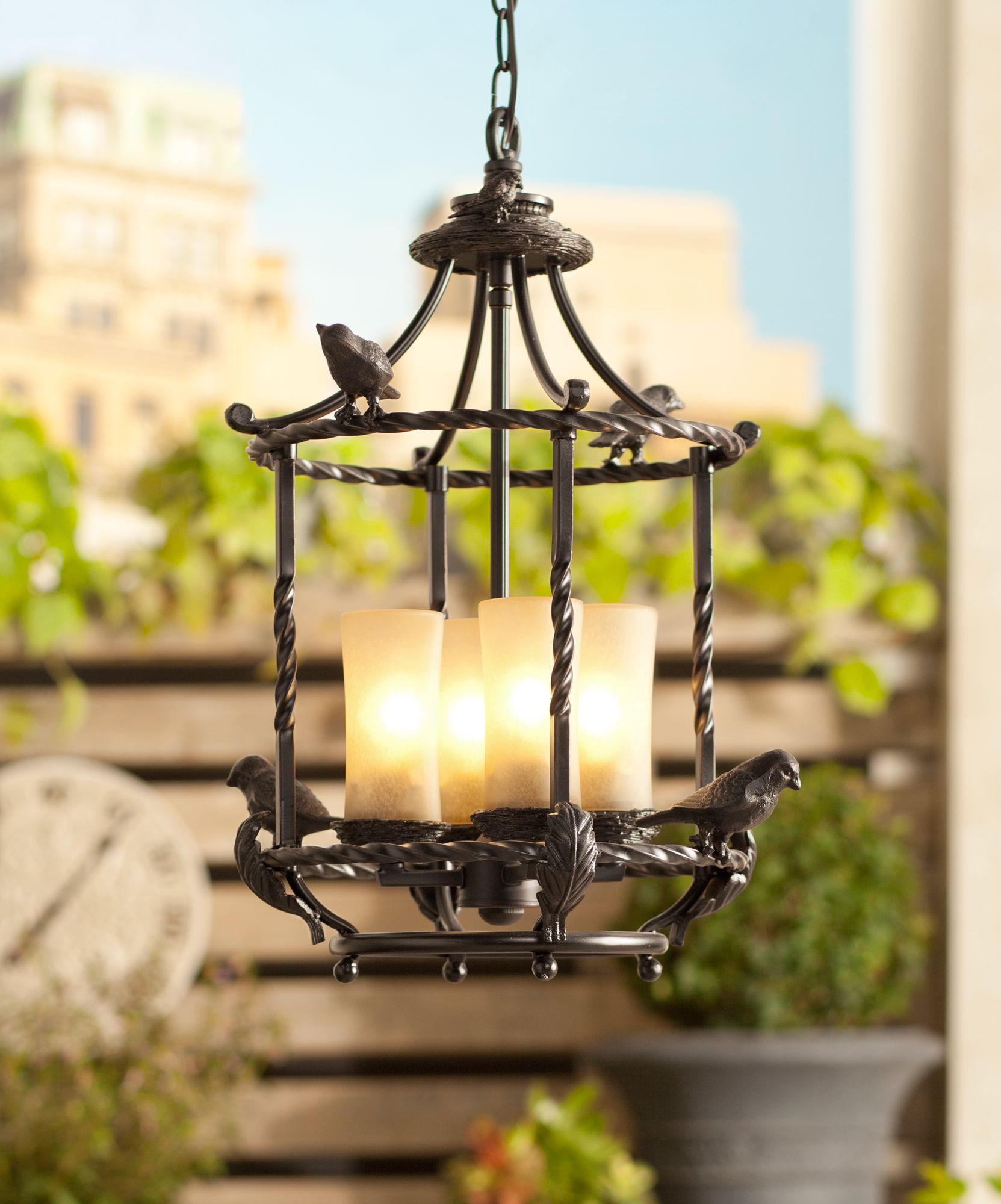 Franklin Iron Song Birds 13" Wide Pendant Indoor-Outdoor Chandelier in scene